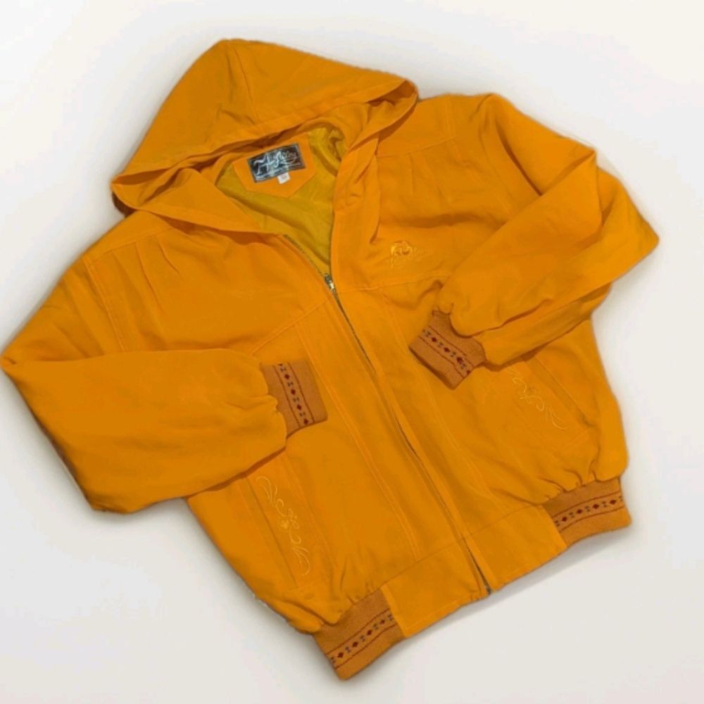 Vintage Japanese Sukajan Orange Hooded Bomber Souvenir Jacket Streetwear